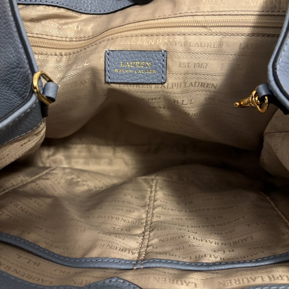 Lauren Ralph Lauren Blue Leather Embossed Logo and Anchor Tote - Picture 11 of 11